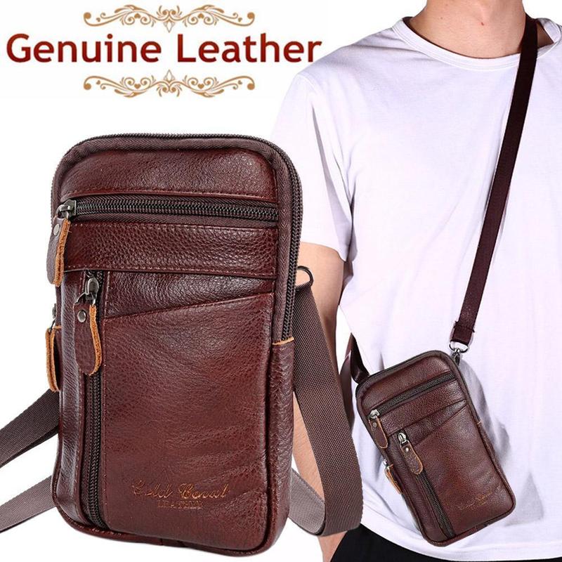 Men Accessories For Travel - Men Genuine Leather Bag Vertical Phone