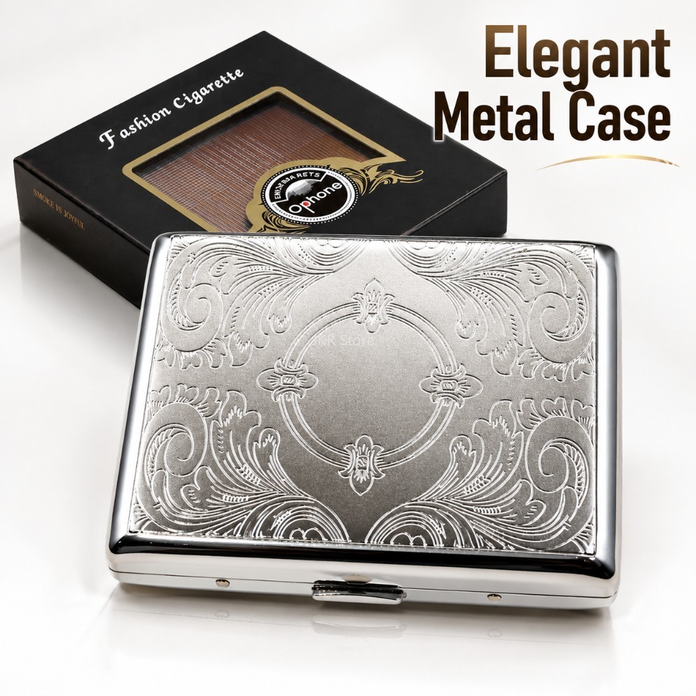 Men'S Accessories Holder - Stainless Steel Cigarette Box Embossed Portable