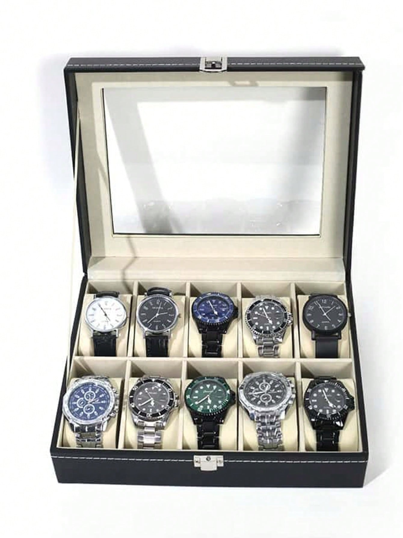 Men'S Accessories Drawer Organizer - Leather Watch Box with Lock, Large
