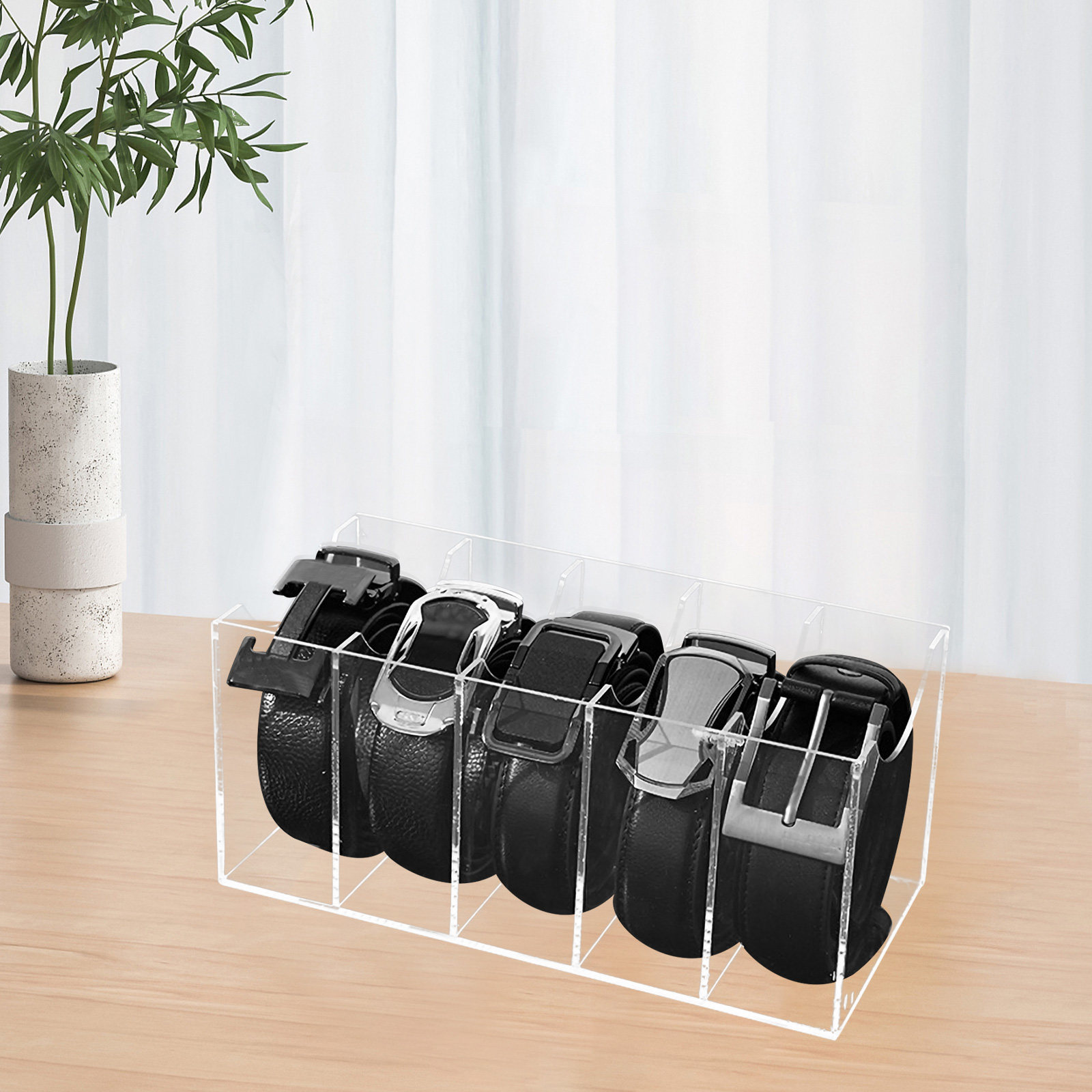 Men'S Accessories Holder - 5-Compartment Transparent Belt Organizer Acrylic Storage
