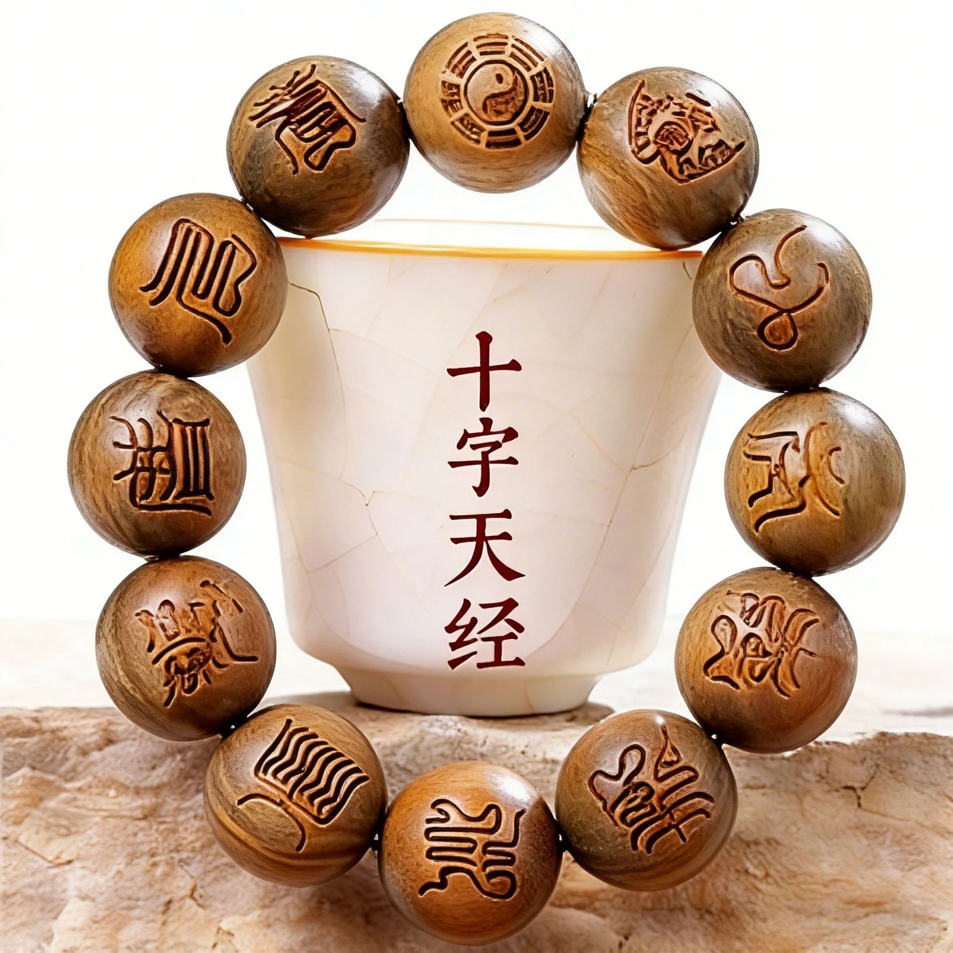 Bracelet Beaded Men - Lucky Luxury Green Sandalwood Carved Hand