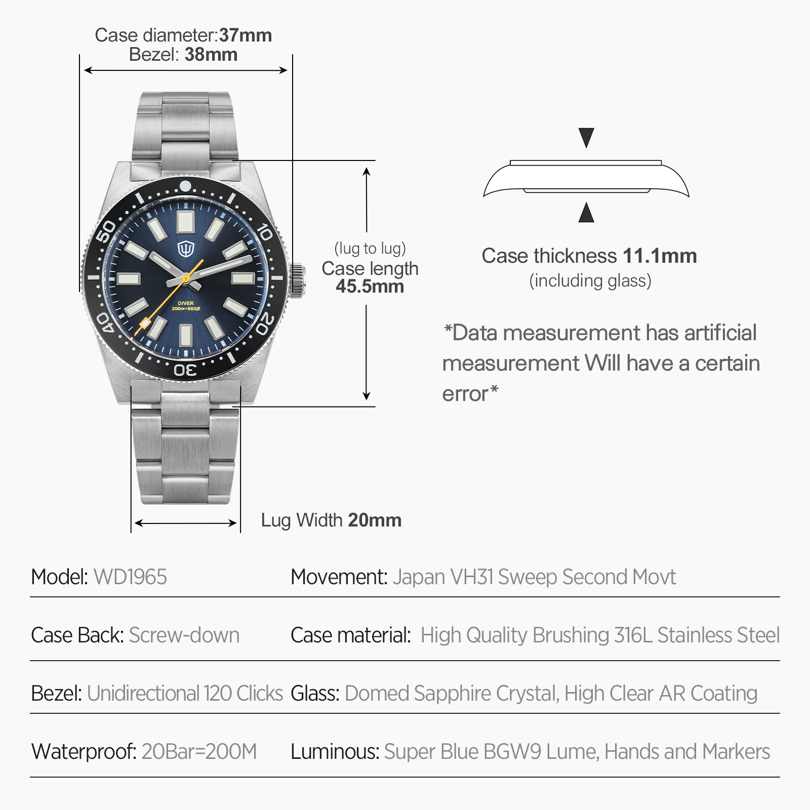 Watchdives 37Mm WD1965 V2 Man  - Men Accessories Jewelry ulasan dan harga