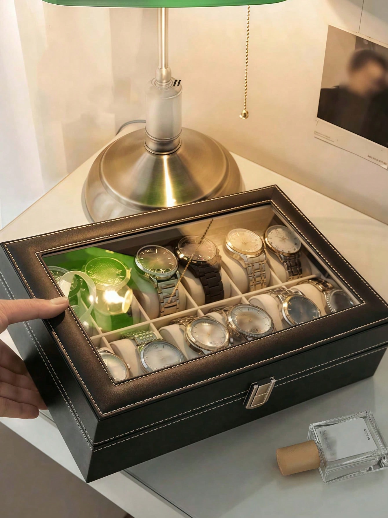 Leather Watch Box with Lock, L - Men'S Accessories Drawer Organizer ulasan dan harga