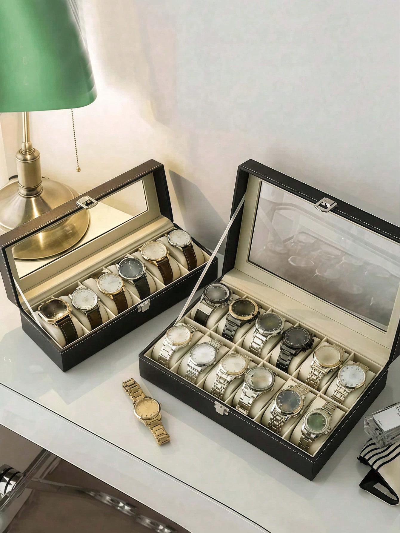 Leather Watch Box with Lock, L - Men'S Accessories Drawer Organizer ulasan dan harga
