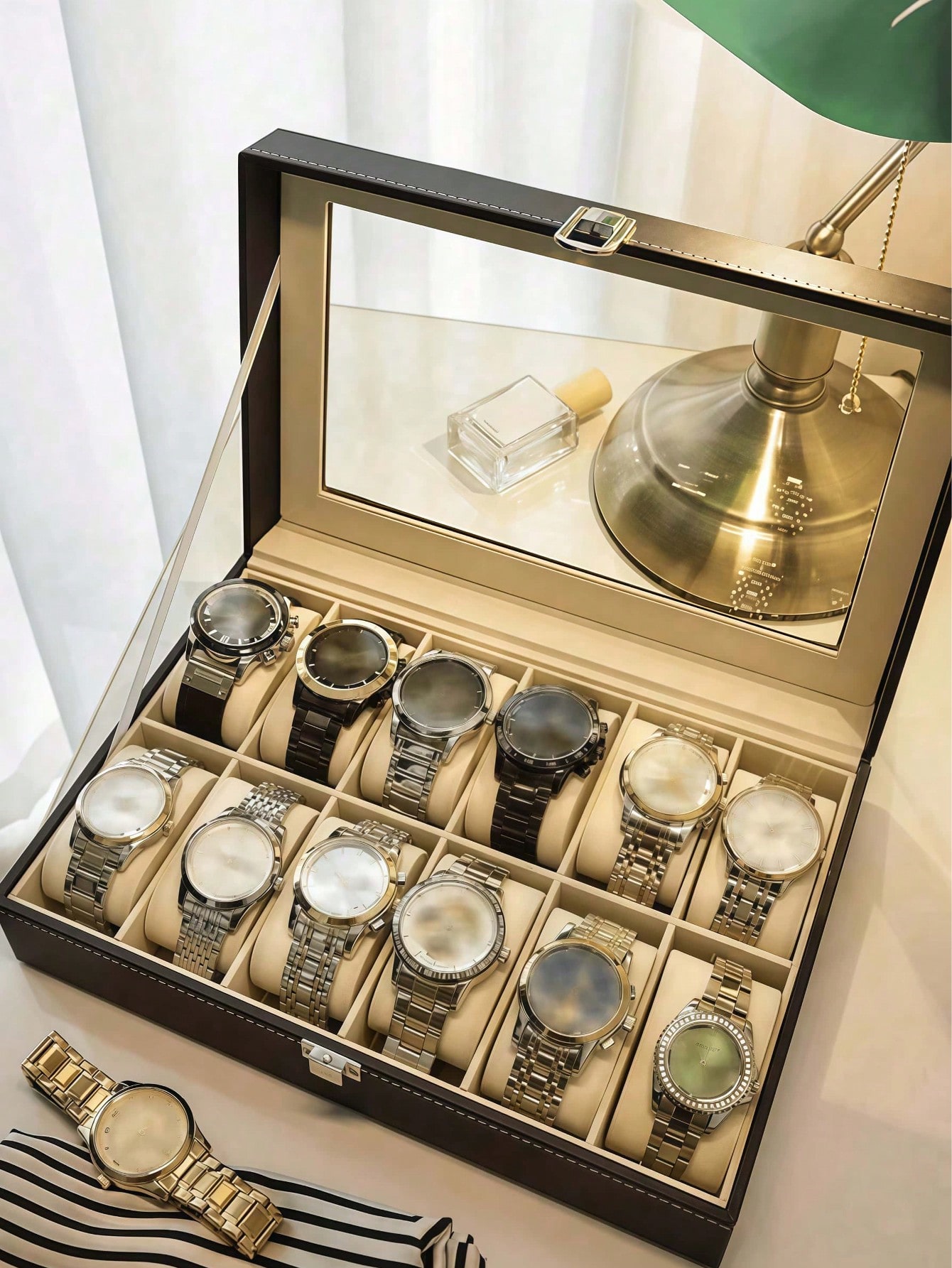 Leather Watch Box with Lock, L - Men'S Accessories Drawer Organizer ulasan dan harga