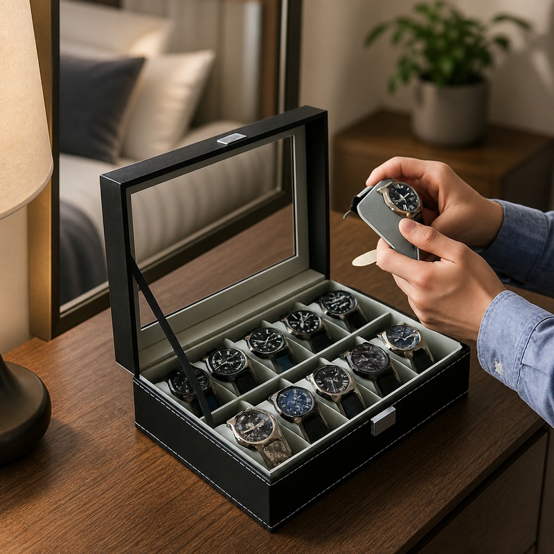 PU Leather Display Box with Gl - Men Accessories Organiser ulasan dan harga