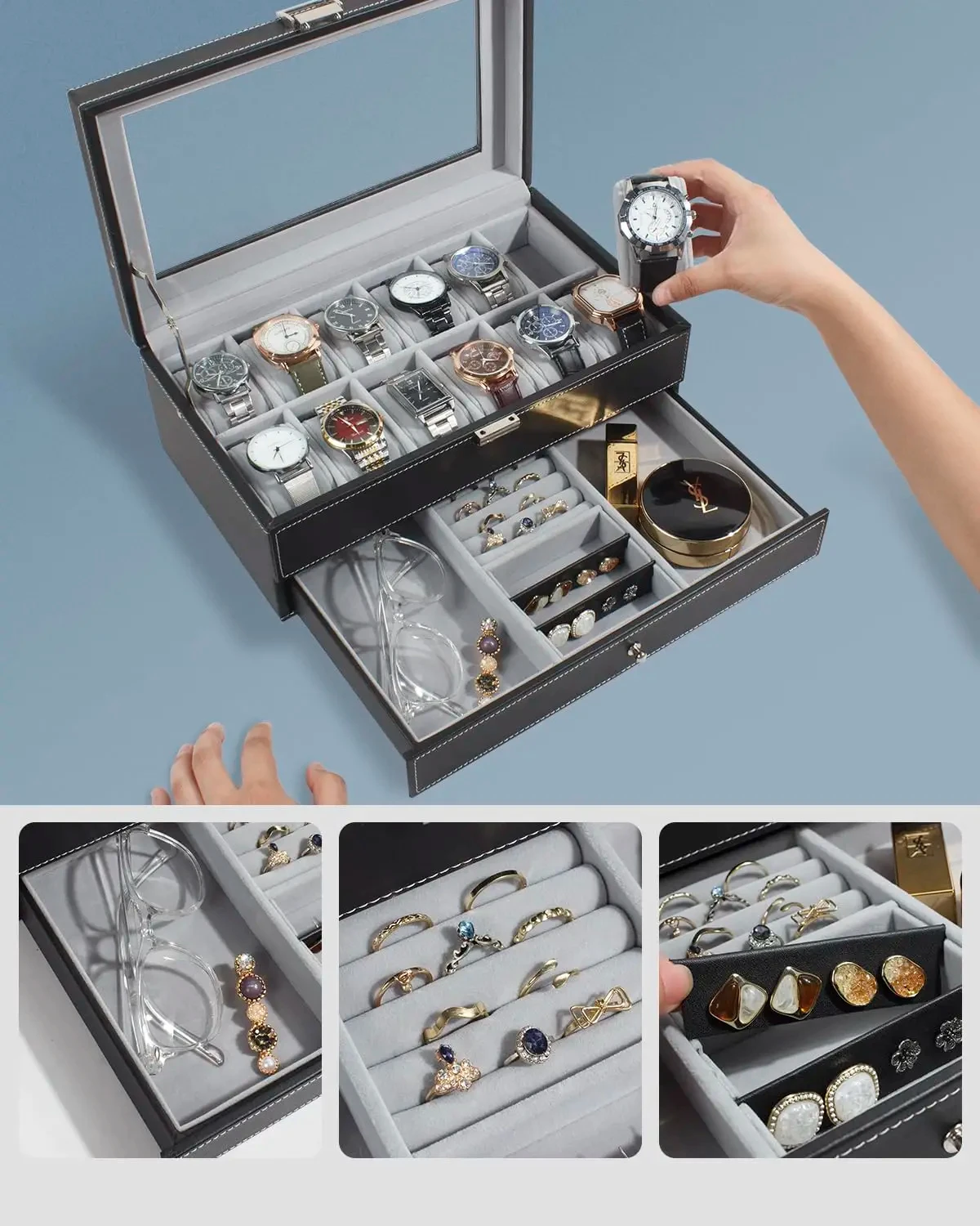 New 12 Slot Leather Lockable W - Men Accessories Organiser ulasan dan harga